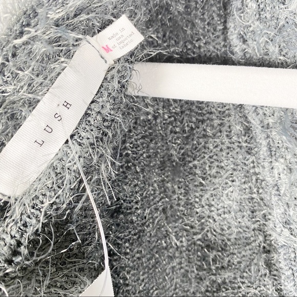 Lush Shaggy Sweater Gray Twist Butterfly Back Deep V-Neck NWT - Picture 11 of 12